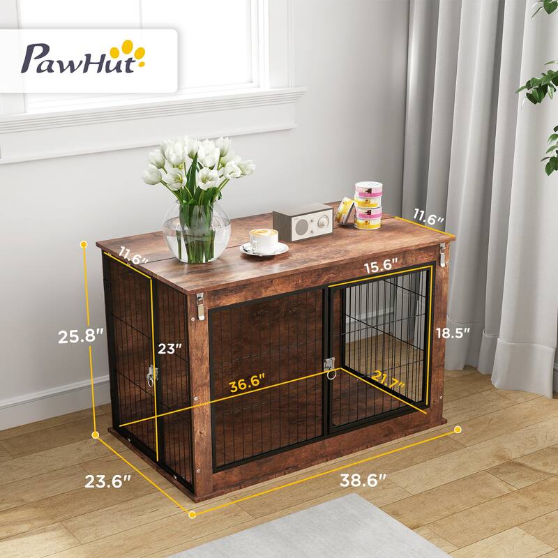 PawHut Dog Crate Furniture with Flip-up Top Opening, 39" Dog Kennel Furniture with 2 Doors, Decorative Dog Cage Side End Table