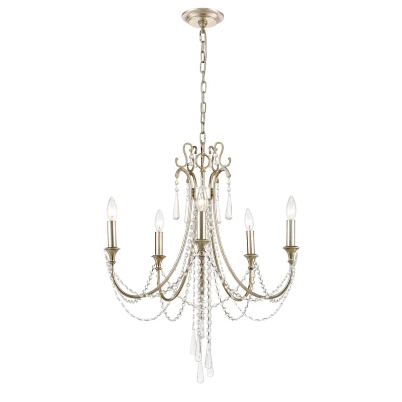 Arcadia 5 Light Antique Silver Crystal Chandelier - 23.5'' W x 28.62'' H