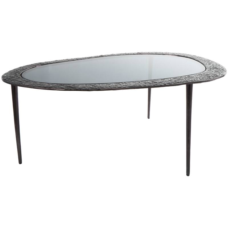 Black Aluminum Metal Abstract Oval Shaped Accent Table with Shaded Glass Top