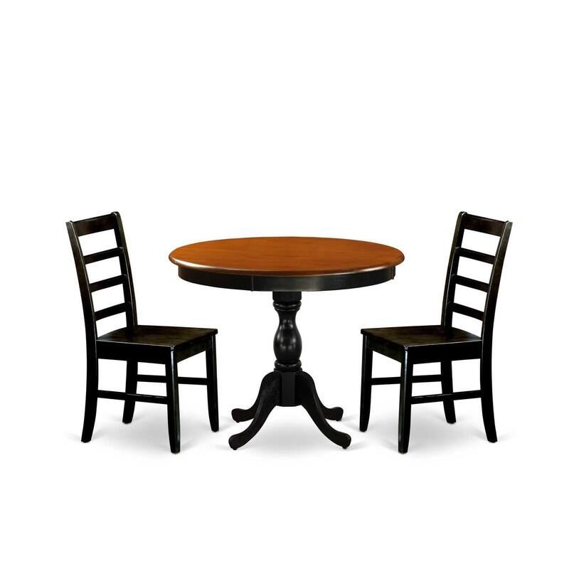 3-Piece Black and Cherry Finish Solid Wood Top - Dining Room Set - Seats-4