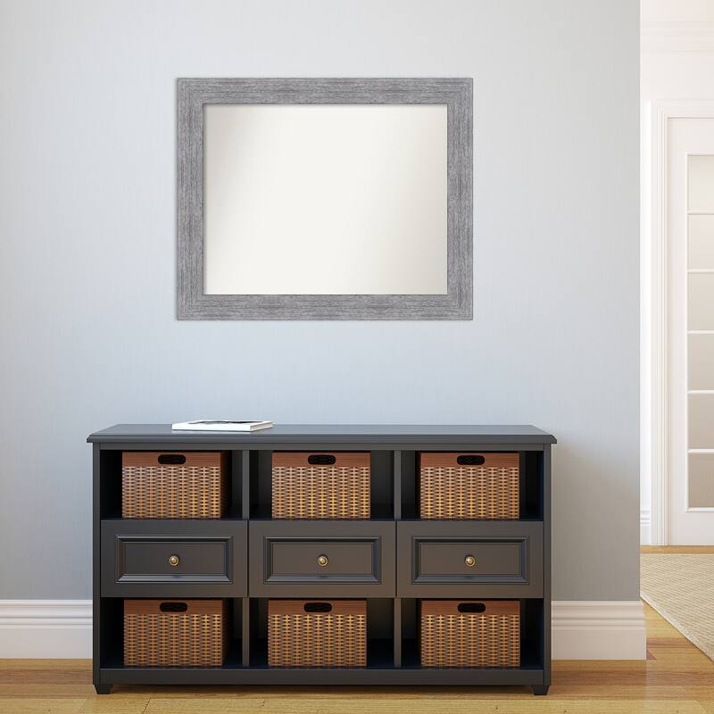 Non-Beveled Bathroom Wall Mirror - Bark Rustic Grey Frame