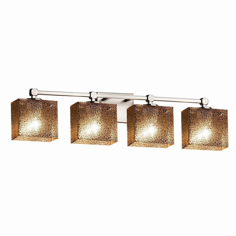 Justice Design Fusion Tetra 4-light Brushed Nickel Bath Bar, Mercury Rectangle Shade - Brushed Nickel