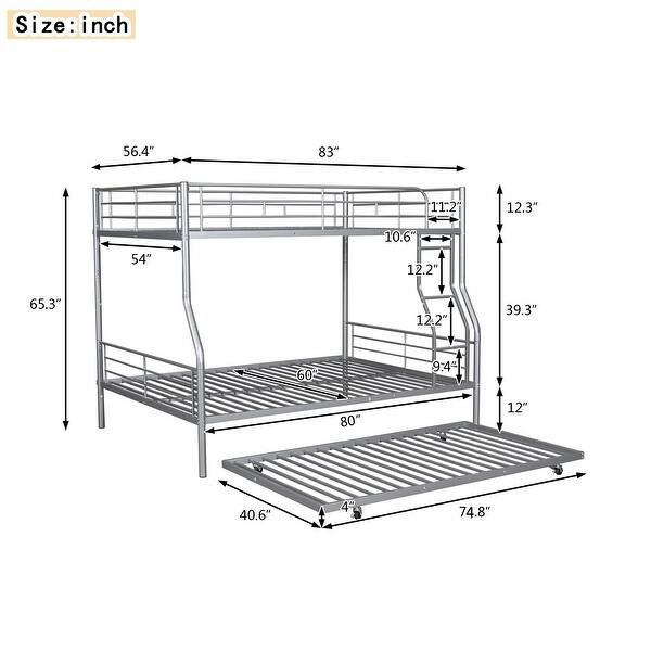 dimension image slide 2 of 3, Full XL Over Queen Metal Bunk Bed with Trundle, Sturdy Iron Frame