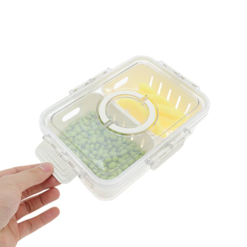 Rectangle Drain Food Storage Containers 2 Compartment White Transparent 1 Set - White Transparent