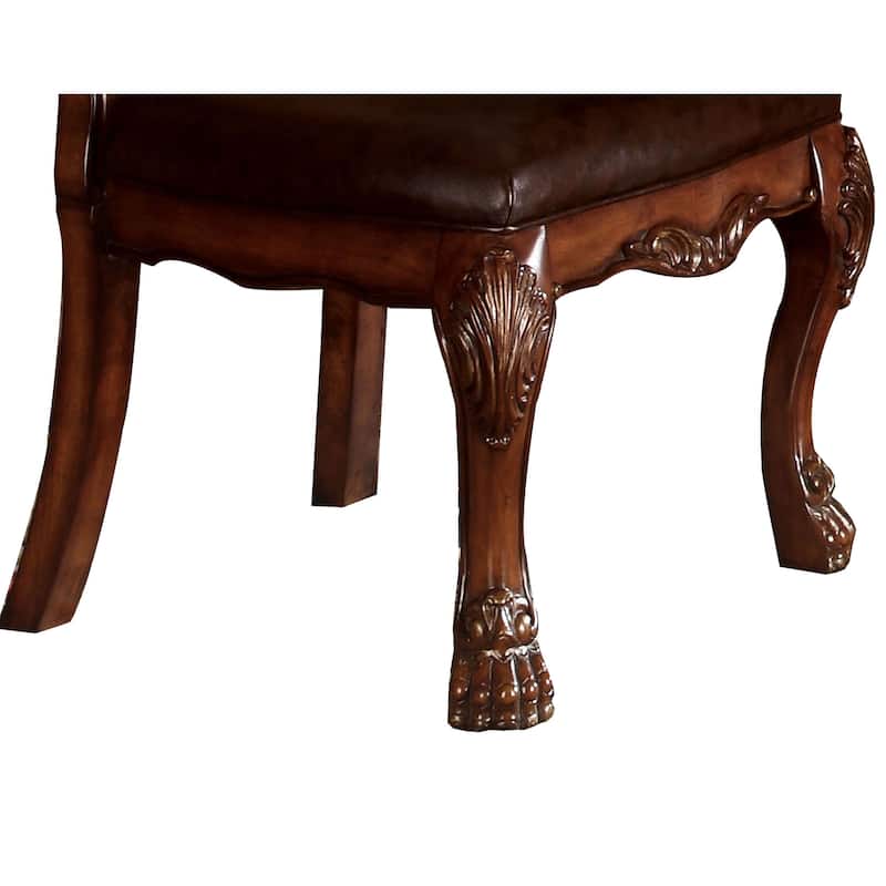 Wooden Side Chair with Claw Legs and Leatherette Seat, Brown, Set of Two - 48 H x 24 W x 21 L