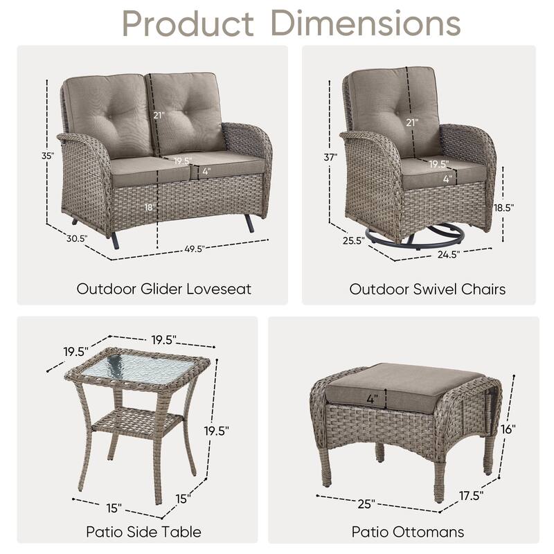 Outdoor Glider Sofa with Swivel Chairs Ottoamns