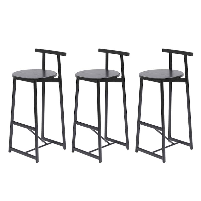 27''H Barstool Set of 3 Wooden Round Bar Stools with Footrest Modern Kitchen Chairs for Counter (Black & Black)
