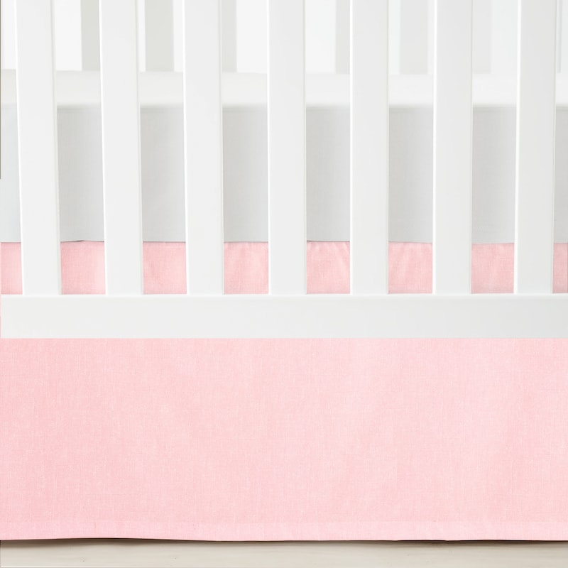 Lush Decor Baby Printed Linen Textured Solid Crib Skirt - 52" x 28" +16" Drop - Pink