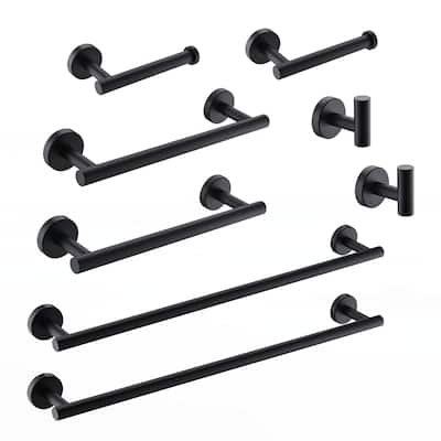 8-Pieces Matte Black Bathroom Accessories Set
