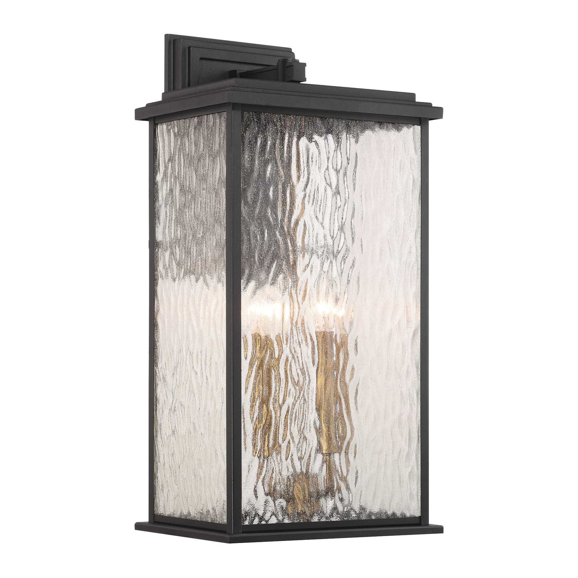 Artcraft Estate - 4-Light Outdoor Wall Sconce - Black with Brass Accent - Rain Glassware Shade