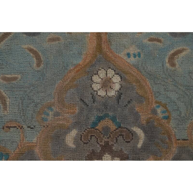 Tabriz Vintage Persian Area Rug Handmade Floral Blue Wool Carpet - 9'10" x 12'11"
