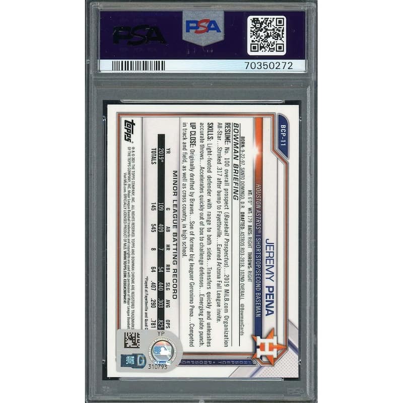 Jeremy Pena 2021 Bowman Chrome Signed Rookie Card #BCP11 Auto PSA 70350272 - 8'6" x 11'6"