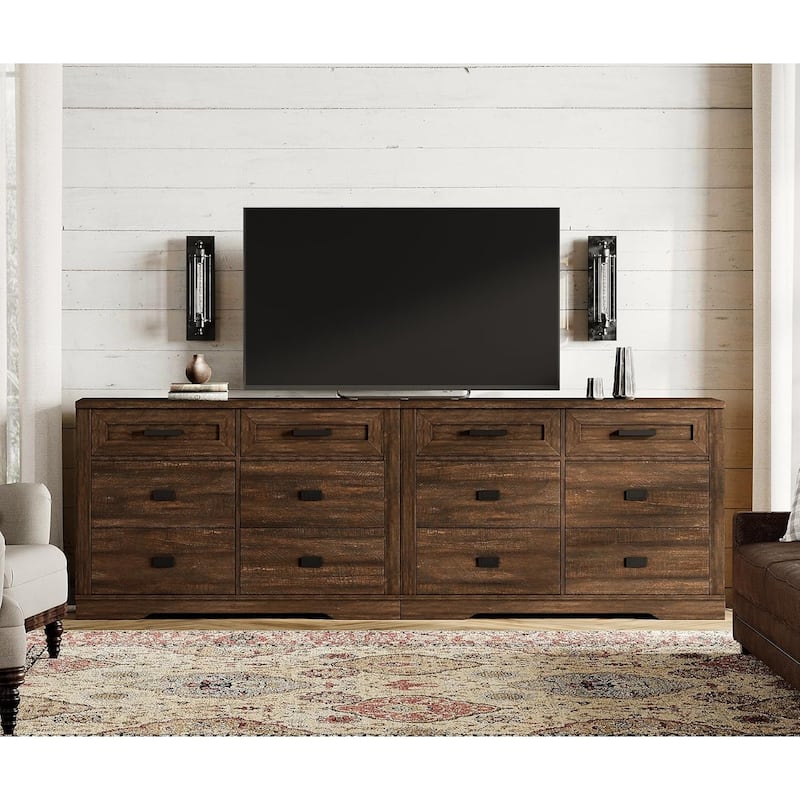 Wooden Dresser for Bedroom with 6 Drawers, 2 in 1 12 Drawer Farmhouse Storage Cabinet