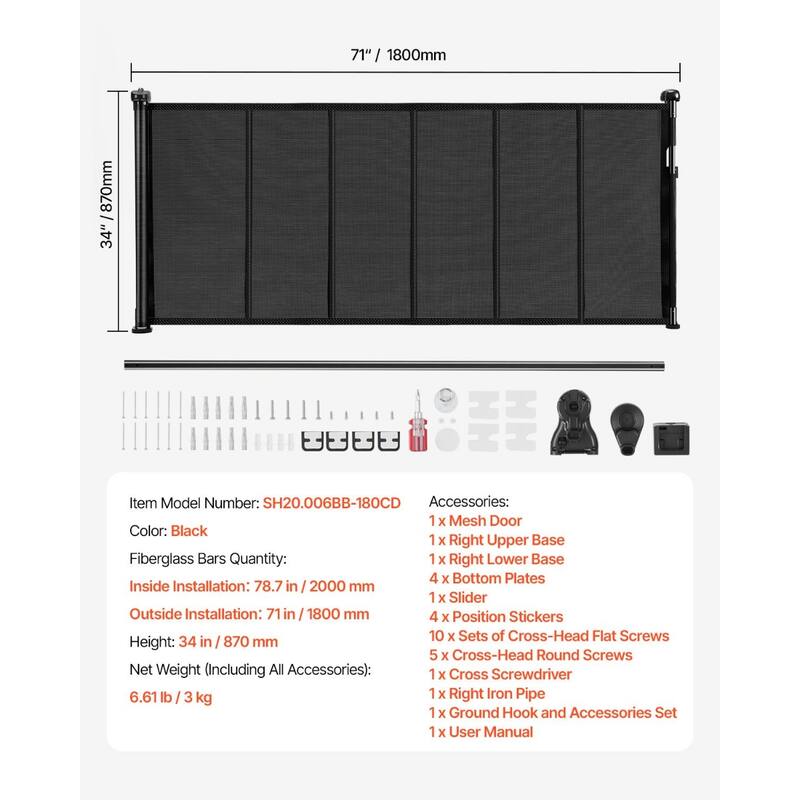 Retractable Baby Gate with Secure Mesh Design and One-Handed Operate Adjustable for Various Spaces