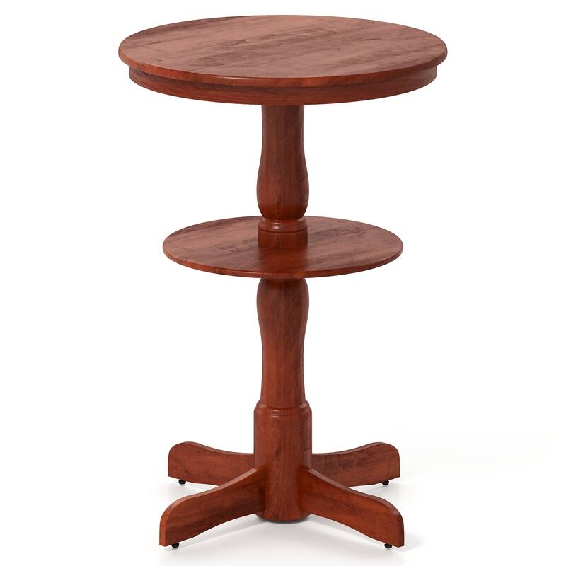 Gymax 2-Tier Round High Top Table w/ Storage Shelf & Pedestal Base for