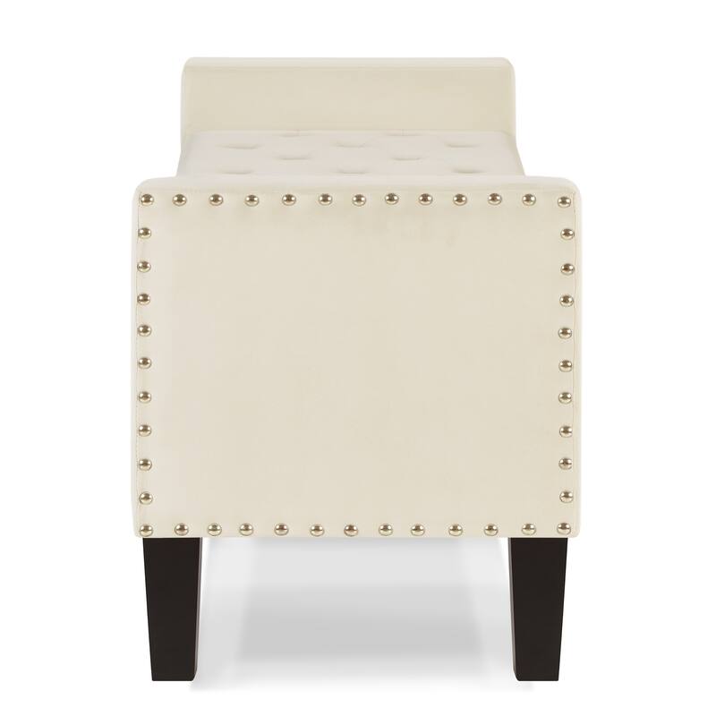 Upholstered Tufted Button Storage Bench with nails trim,Entryway Living Room Soft Padded Seat - Cream