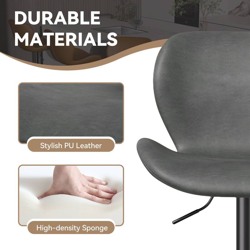 Swivel Bar Stools Set of 2,PU Leather Upholstered Barstools with Back & Footrest, Seat Adjustable Height 22.2-31IN Bar Chairs