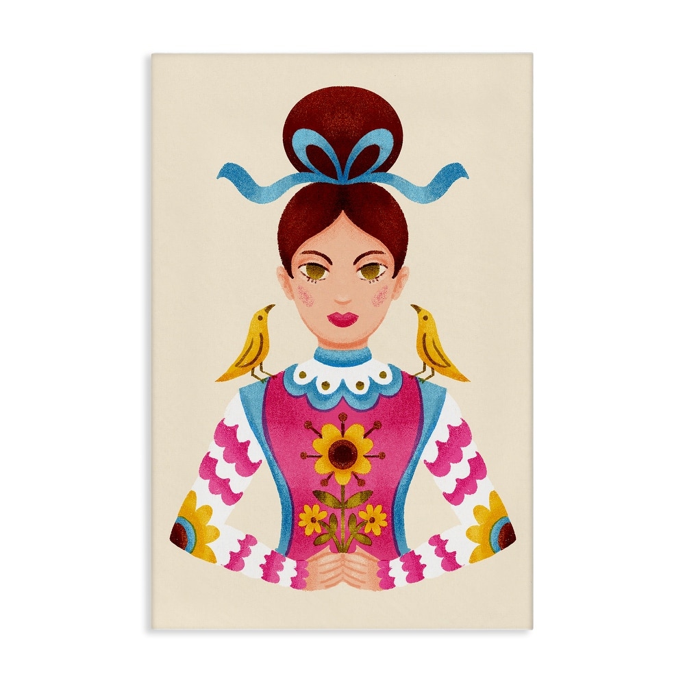 Stupell Brunette Girl with Birds Canvas Wall Art Design By Hannah Moren