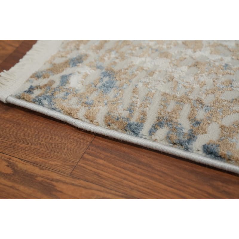 Machine Made Oriental Polyester Carpet Modern Beige & Ivories Distressed Area Rug - 7' 5'' X 5' 2''