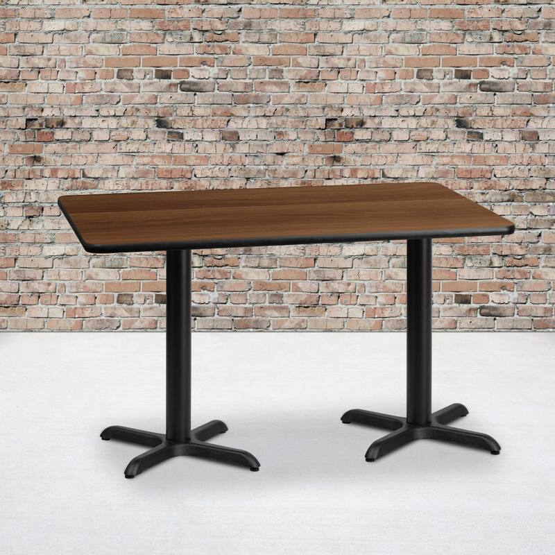 30'' x 60'' Rectangular Laminate Table Top with 22'' x 22'' Table Height Bases - 30"W x 60"D x 31.125"H - 30"W x 60"D x 31.125"H - Walnut Finish