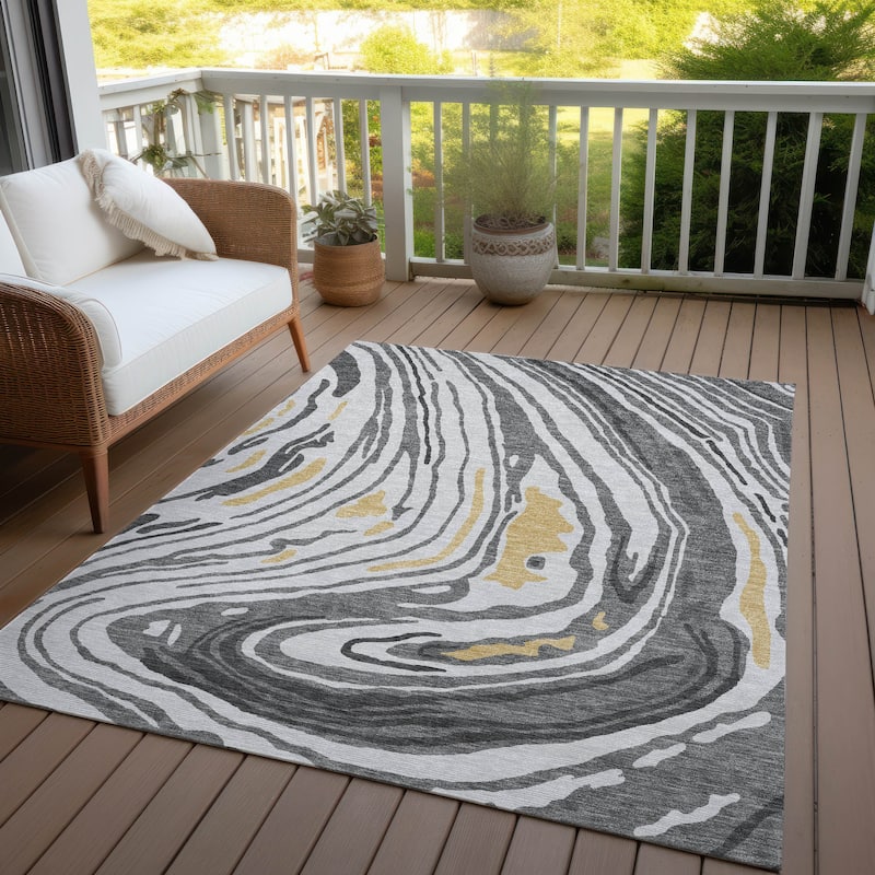 Machine Washable Indoor/ Outdoor Abstract Brushstrokes Chantille Rug