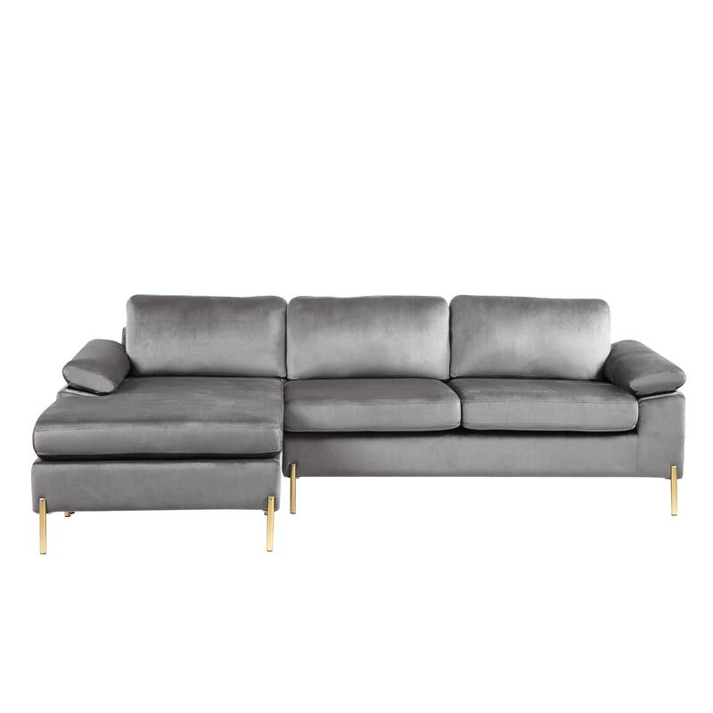 Gray Velvet Sectional Sofa with Chaise
