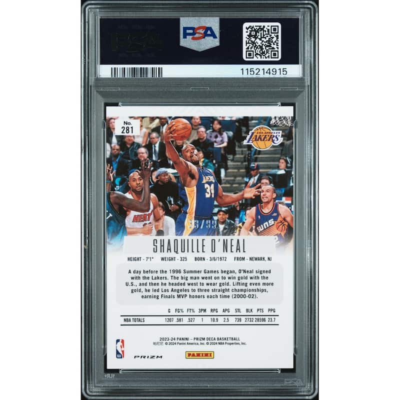 Shaquille O'Neal 2023 Panini Prizm Deca Purple Signed Basketball Card #281 Auto PSA 115214915 33/99 - 8' x 11'
