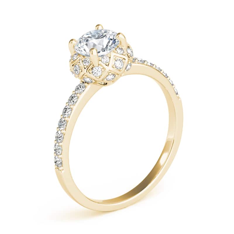 Auriya 14k Yellow Gold Lab Grown Round Diamond Halo Engagement Ring 0.50 to 5.00 ct. tw. (F-G VS)