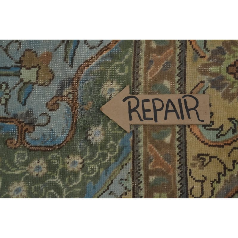 Hand Knotted Oriental 100% Wool Carpet Traditional Floral Greys & Charcoal Tabriz Area Rug - 12' 7'' X 9' 6''