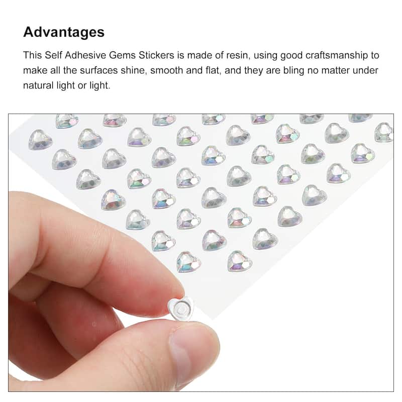 256 Pcs Heart Rhinestone 6mm Self Adhesive Gems Stickers White