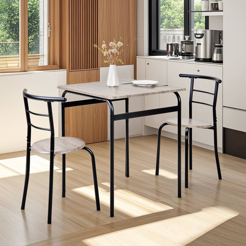 VECELO 3-Piece Compact Dining Set Space Saving 26.4" Square Table & Nesting Chairs Black Curved Frame & Round Back Chairs