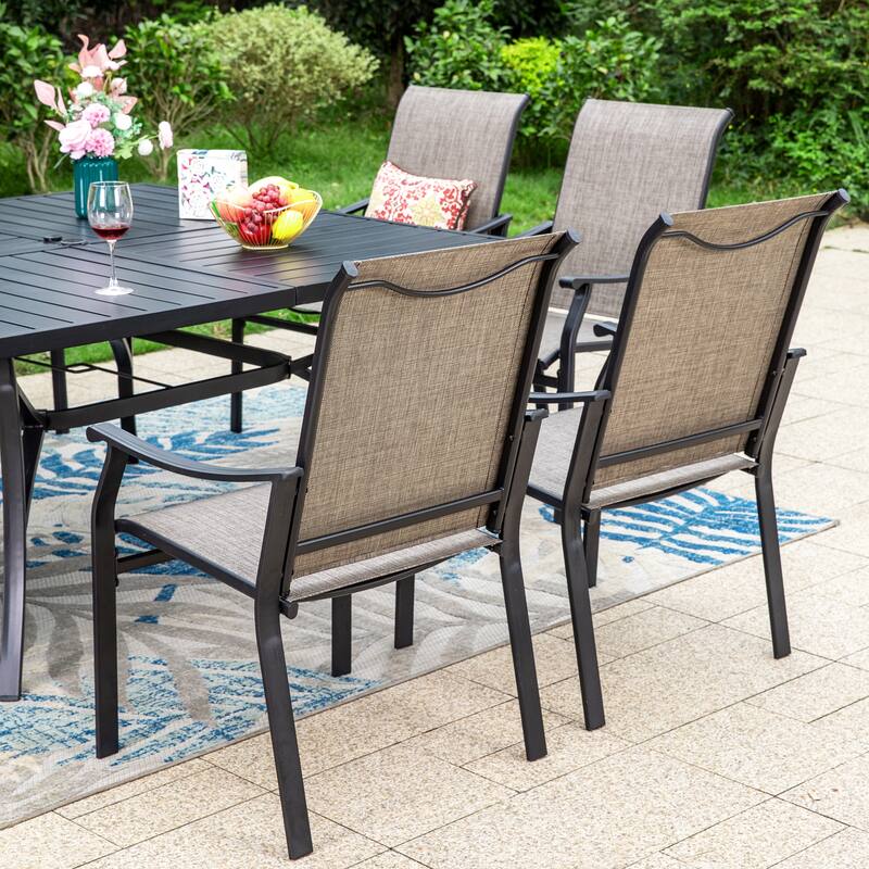 MAISON ARTS 9-Piece Patio Dining Set, 60 Inch Square Metal Table and 8 Textilene Fabric Padded Armchairs