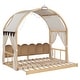 preview thumbnail 11 of 56, Wood Twin Size Bed Frame with Arched Roof, Floor Bed with Light and Curtain, Pull-out Kids Bed for Girls Boys Bedroom