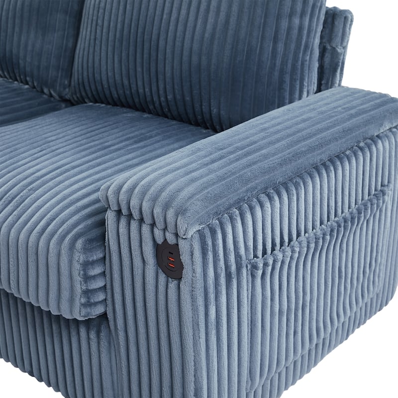 133" Corduroy 4-Seater Sofa with USB Ports, Hidden Storage Arms & Flip-Top Cup Holders