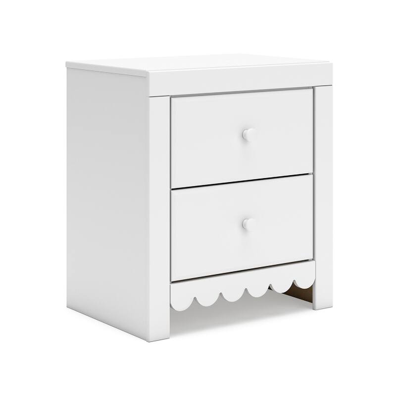 Molv Nightstand, 2 Drawers w 2 USB Ports, Retro Laminate Matte White