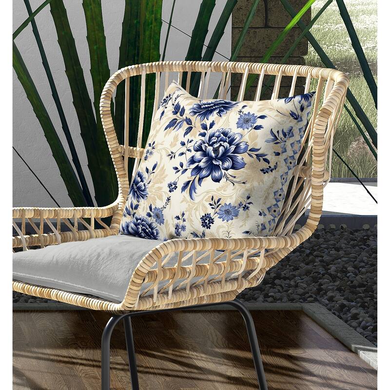 Nature's Canvas Indoor/Outdoor Reversible Throw Pillow Pearl and Blue