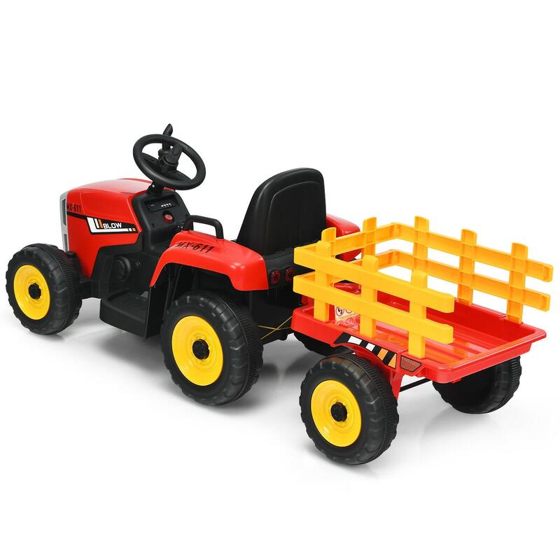 12V Rechargeable Battery Kids Ride-On Tractor with Trailer and Parental Remote Safety Belt - 53" x 20" x 20.5"