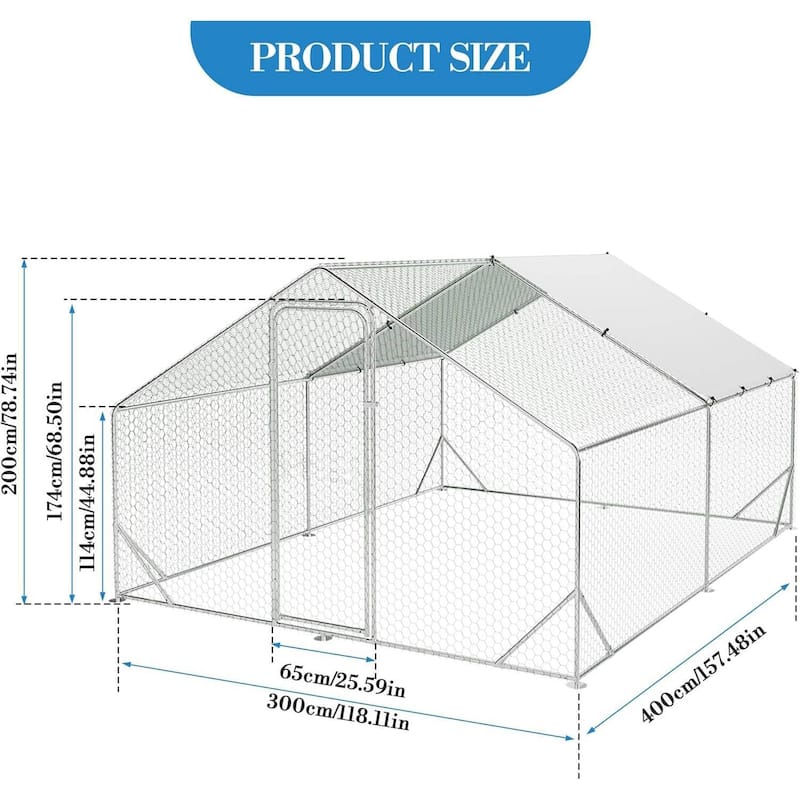 Large Metal Chicken Coop, Walk-in Poultry Hen House, for Chickens, Ducks