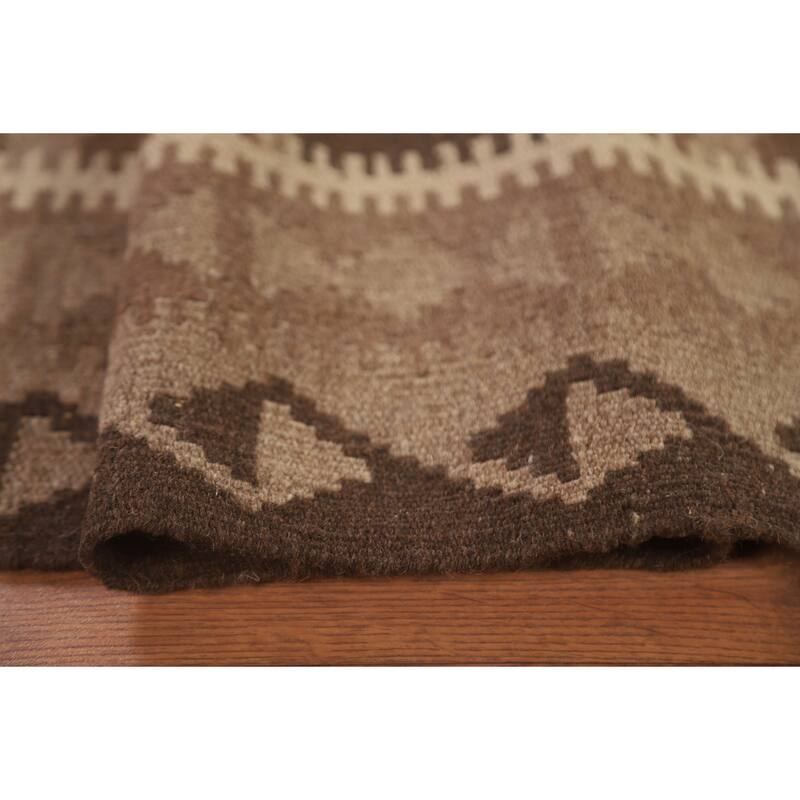 Hand Woven Oriental 100% Wool Carpet Southwestern Geometric Brown Kilim Area Rug - 9' 6'' X 6' 6''