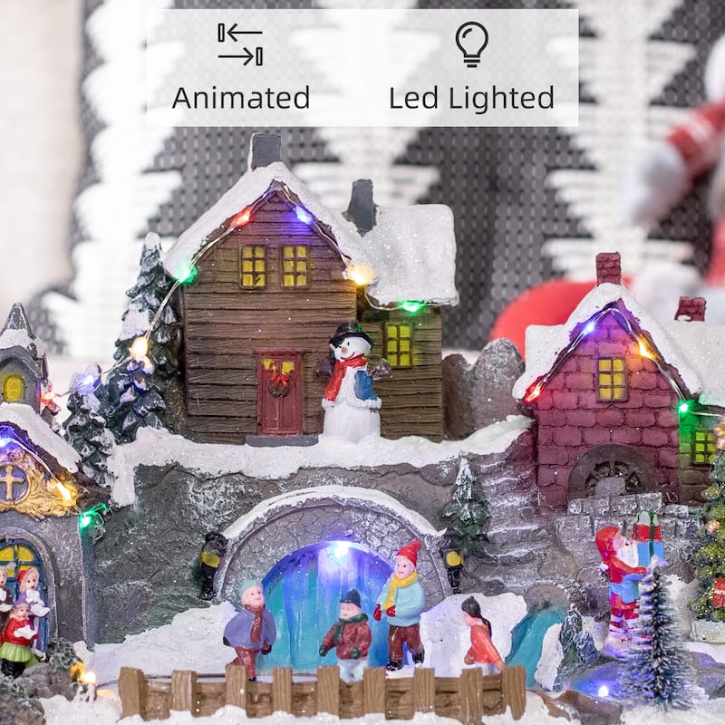 HOMCOM Christmas Village, Skating Pond Animated Winter Wonderland Set with Multicolored LED Light