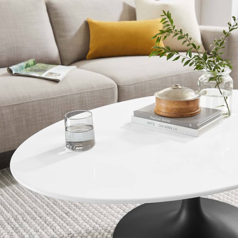 42" Oval-Shaped Wood Coffee Table, Black White