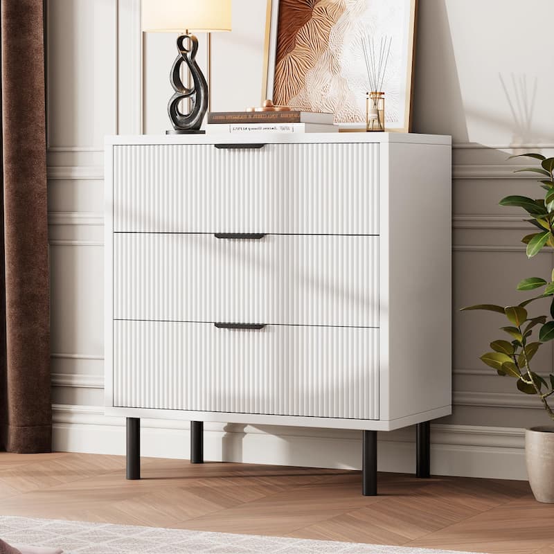 3/5/6 Drawer Fluted Dresser for Bedroom, Modern Wide Chest of Drawers with Metal Legs
