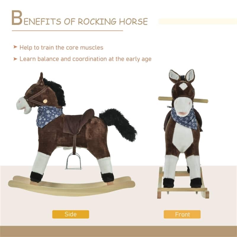 Classic Brown Plush Rocking Horse with Realistic Sounds and Cowboy Design for Kids Ages 3 to 6 Years