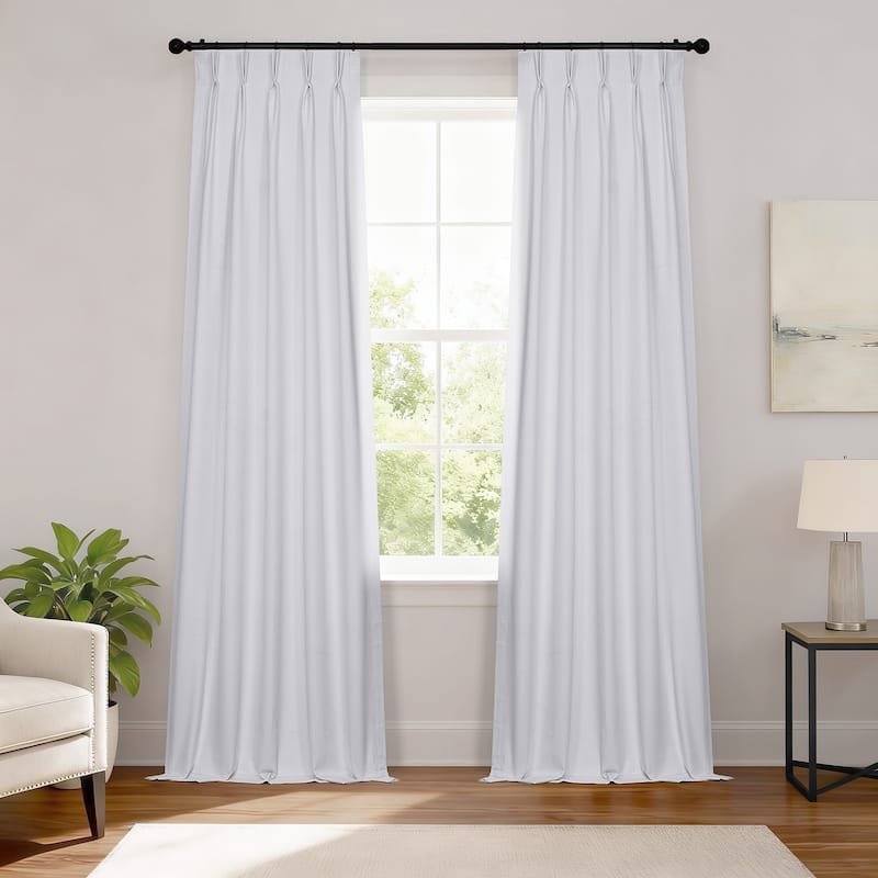 Exclusive Fabrics Solid Performance Linen French Pleated Thermal Blackout Curtains for Bedroom & Living Room Curtains (1 Panel) - 25 X 96 - White