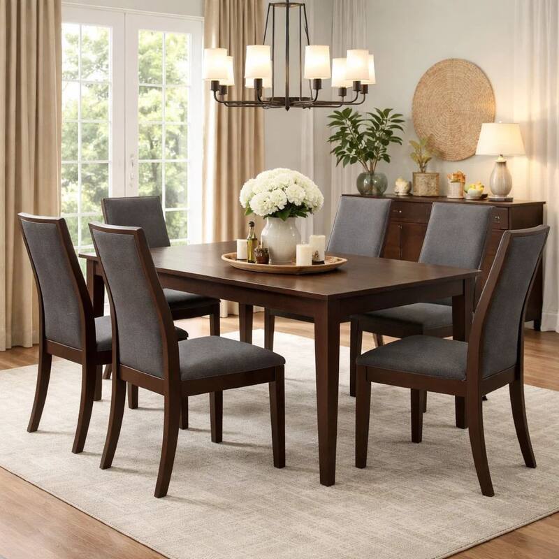 19 Inch Side Chairs, Set of 2, Gray Fabric, Tall Sloped Back, Parson Style