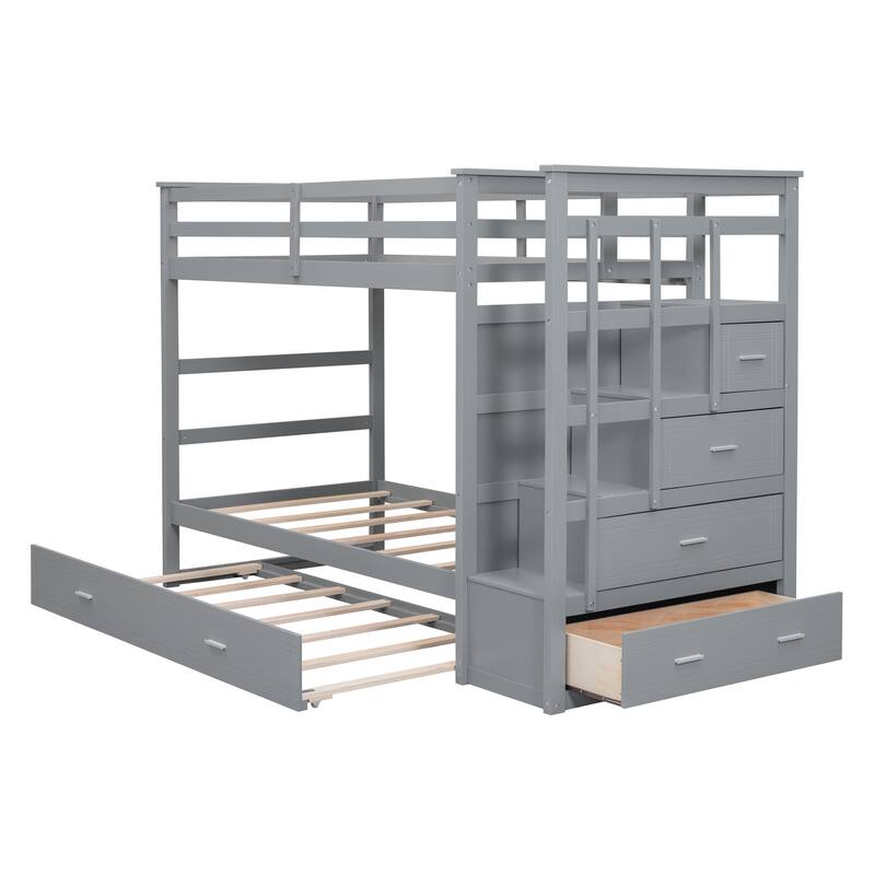 Stylish Twin-Over-Twin Bunk Bed with Solid Pine Construction & Easy Storage Staircase for Children's Bedrooms, Guest Rooms