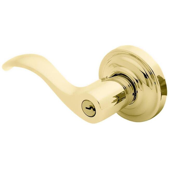 Baldwin Wave Style Single Cylinder Keyed Entry Door Knob Set with Wave - Lifetime Polished Brass