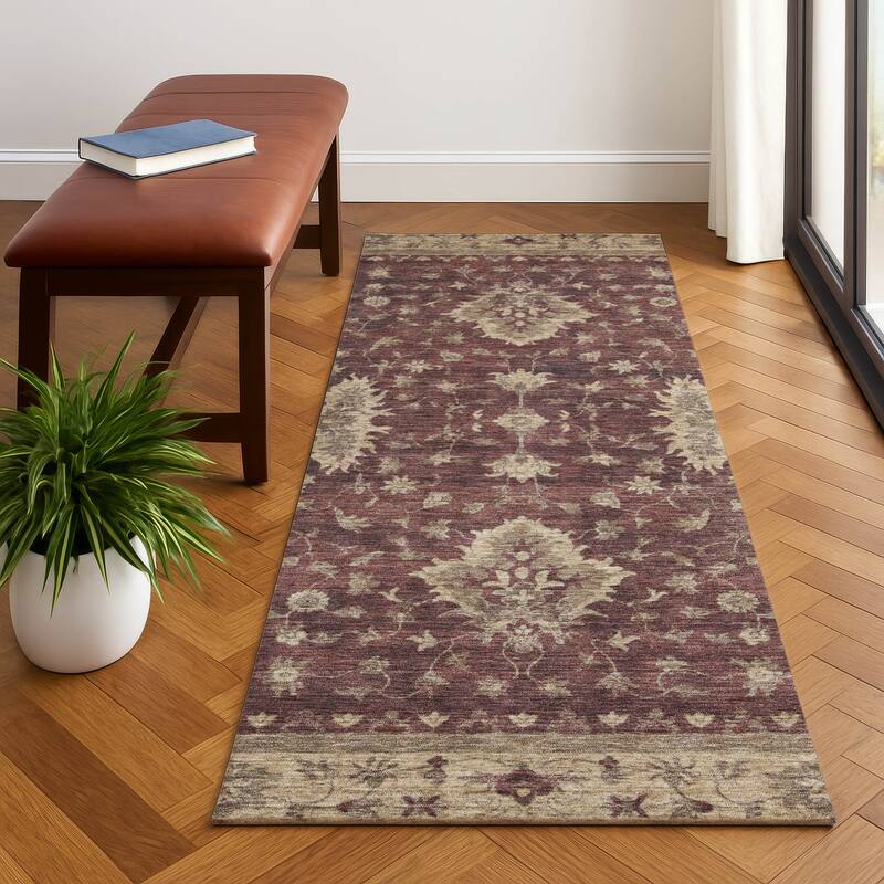 Premium Washable Super Soft Traditional Mayfield Rug - Burgundy - 2'3" x 7'6"
