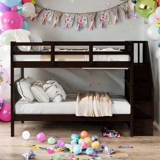 Stairway Design Full-Over-Full Bunk Bed with Storage and Guard Rail for Bedroom,Dorm