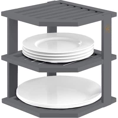 Plate Organizer for Cabinet - Bamboo Kitchen and Bathroom Organization, Cabinet Organizer, and Corner Shelf Kitchen Organizer